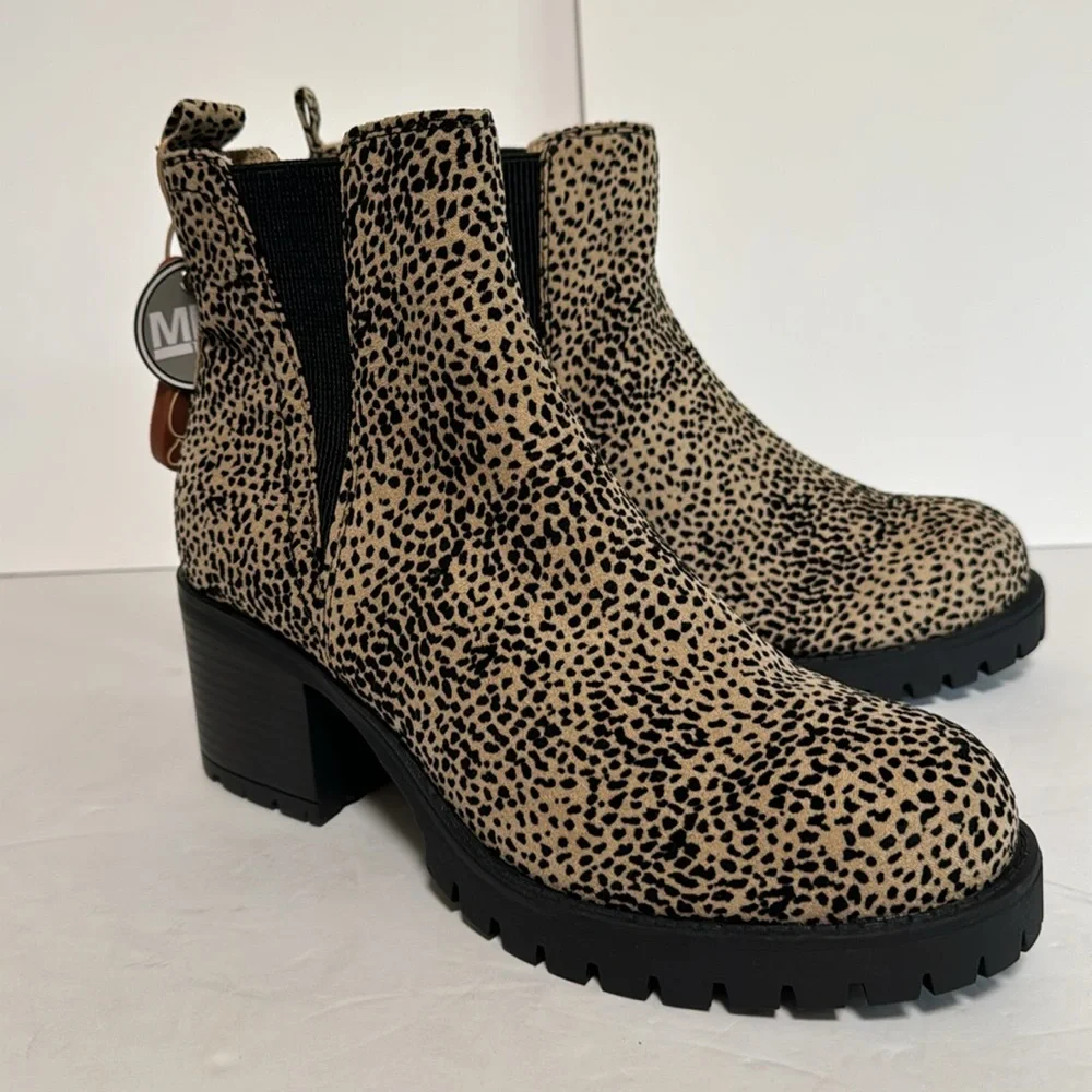 MIA Cheetah Block Heel Closed Toe Slip On Booties Boots NEW